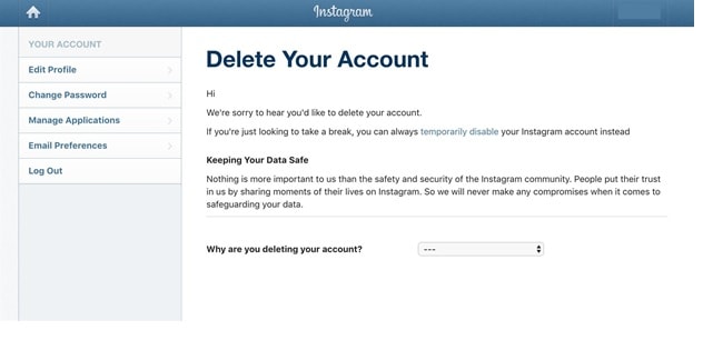 delete your instagram account permanently