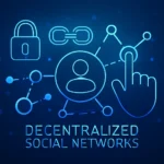 Decentralized Social Networks & Data Privacy Focus User interacting with a decentralized social media interface on a mobile device