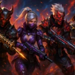 Free Fire exclusive skins and weapons displayed in battle settings