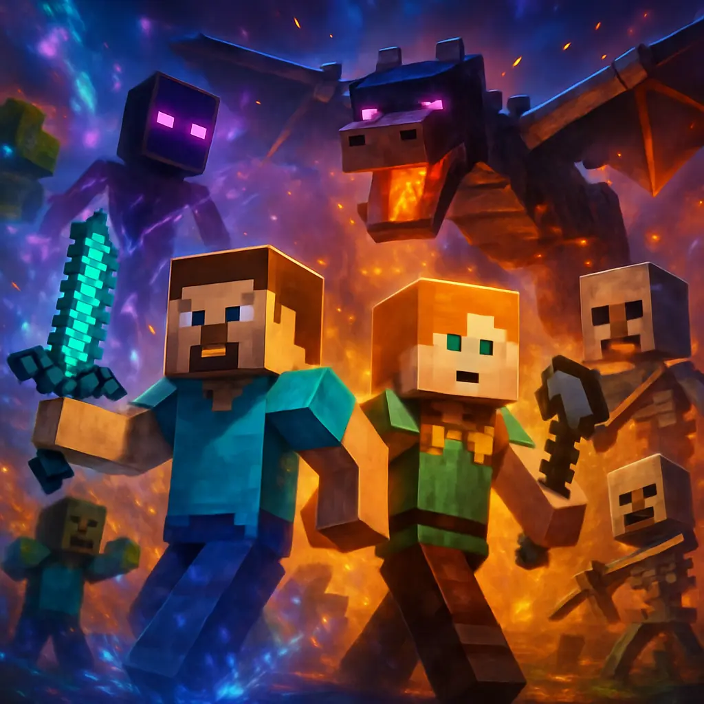 Minecraft movie-themed gameplay with characters and environments inspired by the film