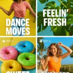 Energetic Instagram Reel featuring dance moves, plants, pastries, and summer vibes with catchy audio