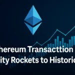 Ethereum transaction activity chart showing soaring daily transfers in August 2025