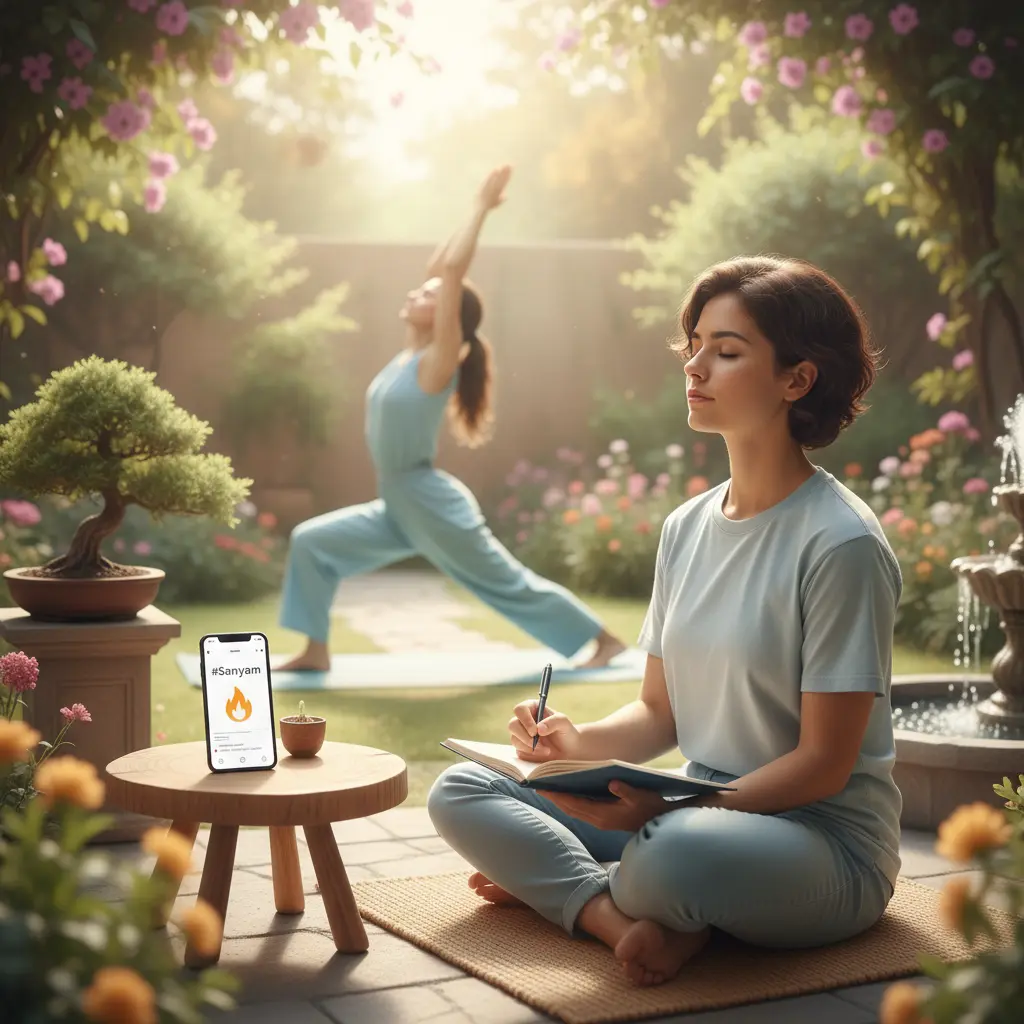 Young person journaling morning routine as part of the Brahmacharya Boom #Sanyam trend on social media