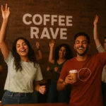 Coffee Rave event in an Indian café with people dancing and enjoying coffee
