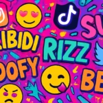 From skibidi to rizz, why the internet loves slang Illustration of popular internet slang terms like skibidi and rizz in vibrant digital style