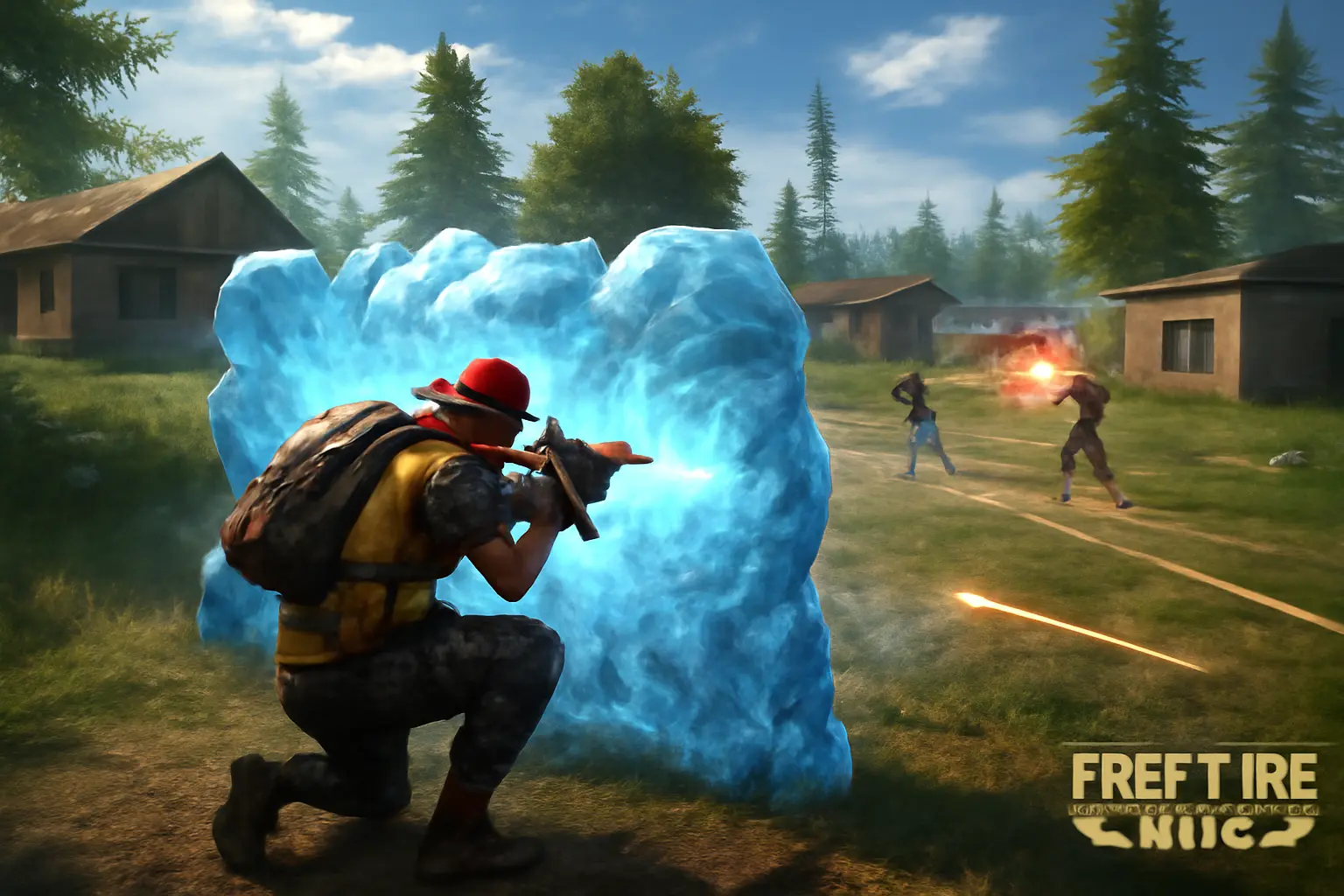 Player using gloo wall for cover in Free Fire MAX game