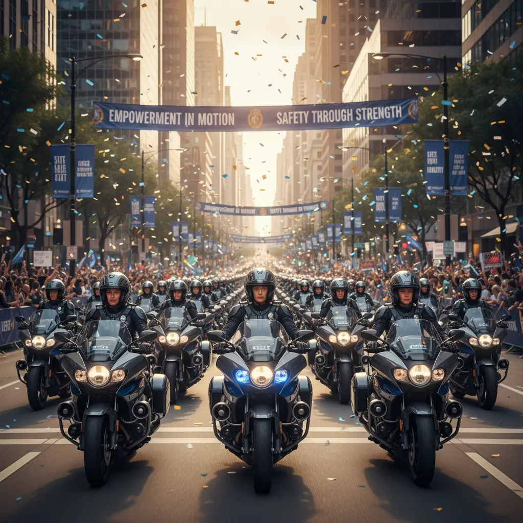 Women police officers riding motorcycles in the Mission Shakti 5 bike rally across Uttar Pradesh