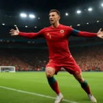 Cristiano Ronaldo scoring a penalty for Portugal in a World Cup qualifier against Hungary.