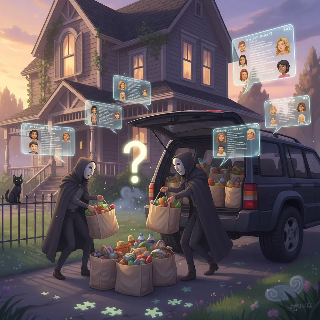 An SUV parked in front of a home with grocery bags being unloaded, sparking an internet guessing game