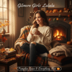 Cozy fall-themed TikTok video with Gilmore Girls Lalala sound overlay