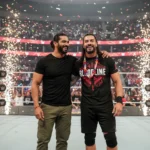 Vidyut Jammwal Shoutout to Roman Reigns Goes Viral Vidyut Jammwal standing next to WWE star Roman Reigns, showing mutual respect and camaraderie.