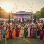 Indian youth gathered in a community event promoting Yauvan Suraksha for a drug-free future