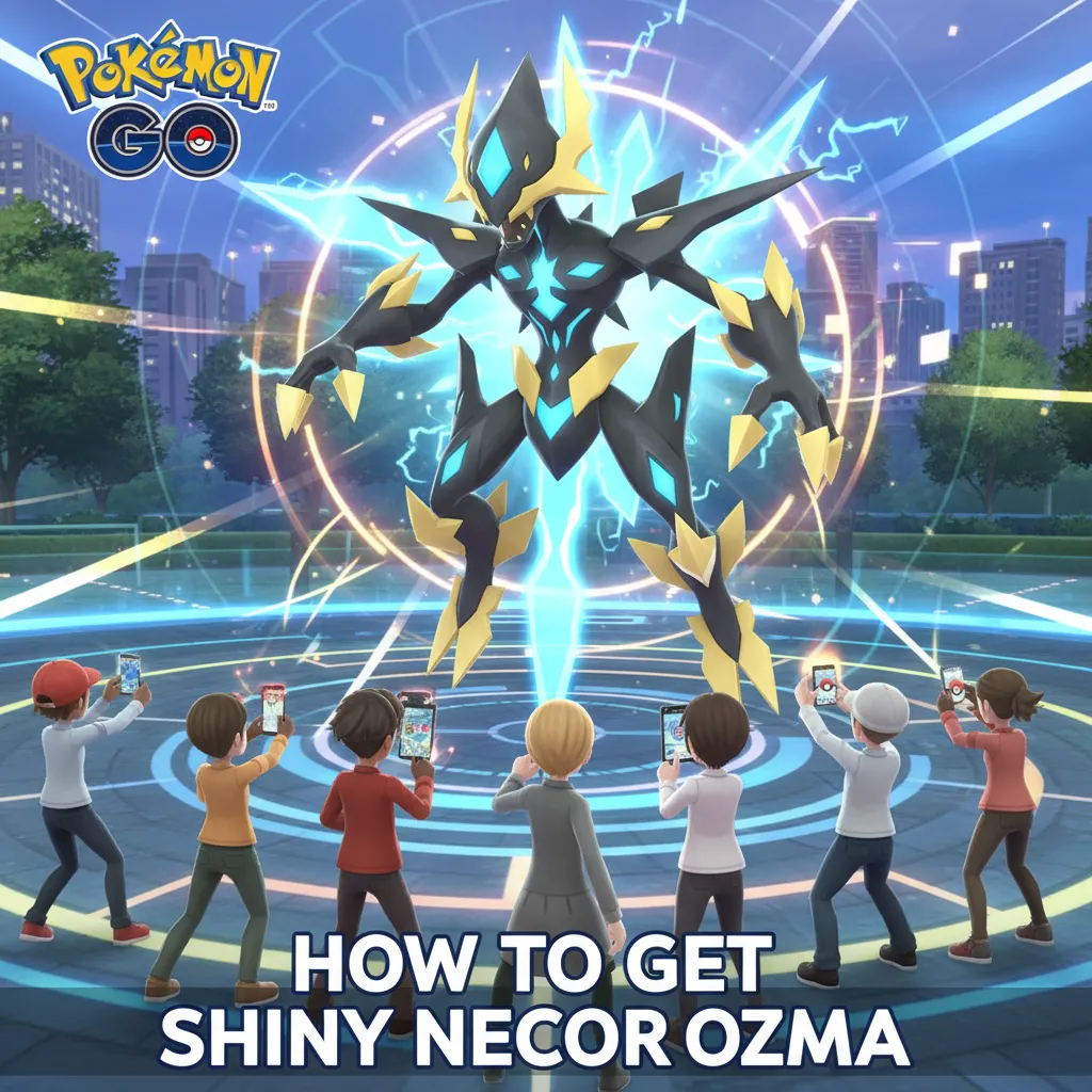 Shiny Necrozma appearing in a Pokémon GO raid battle, golden and black coloration