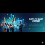 Stock Market Course in Hyderabad banner featuring live trading terminals and stock market charts against a city skyline