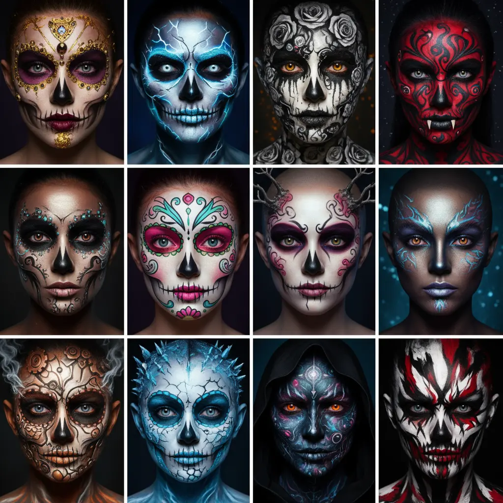 AI-generated Halloween makeup designs showcasing spooky and glamorous styles