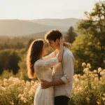 Dreamy romantic couple photo edited with cinematic lighting and warm golden-hour tones using Google Gemini