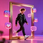 Bold Gemini AI 3D Instagram frame edit showcasing a stylish subject stepping out of frame