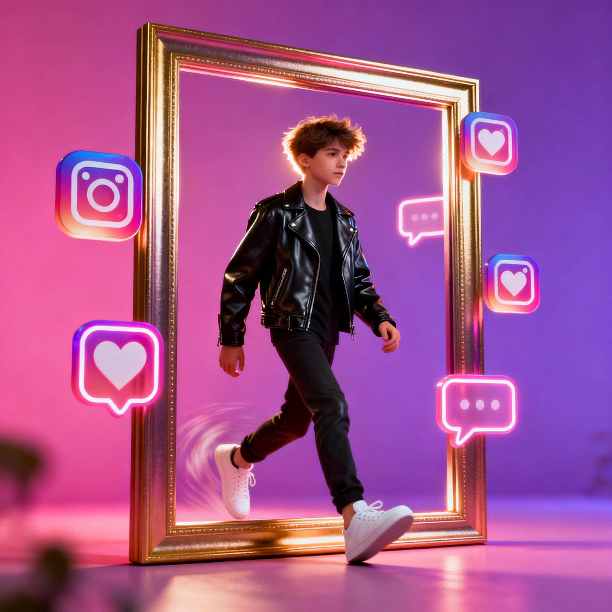 Bold Gemini AI 3D Instagram frame edit showcasing a stylish subject stepping out of frame