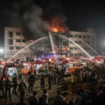 Firefighters and rescue workers at the site of Jaipur Sawai Man Singh Hospital ICU fire