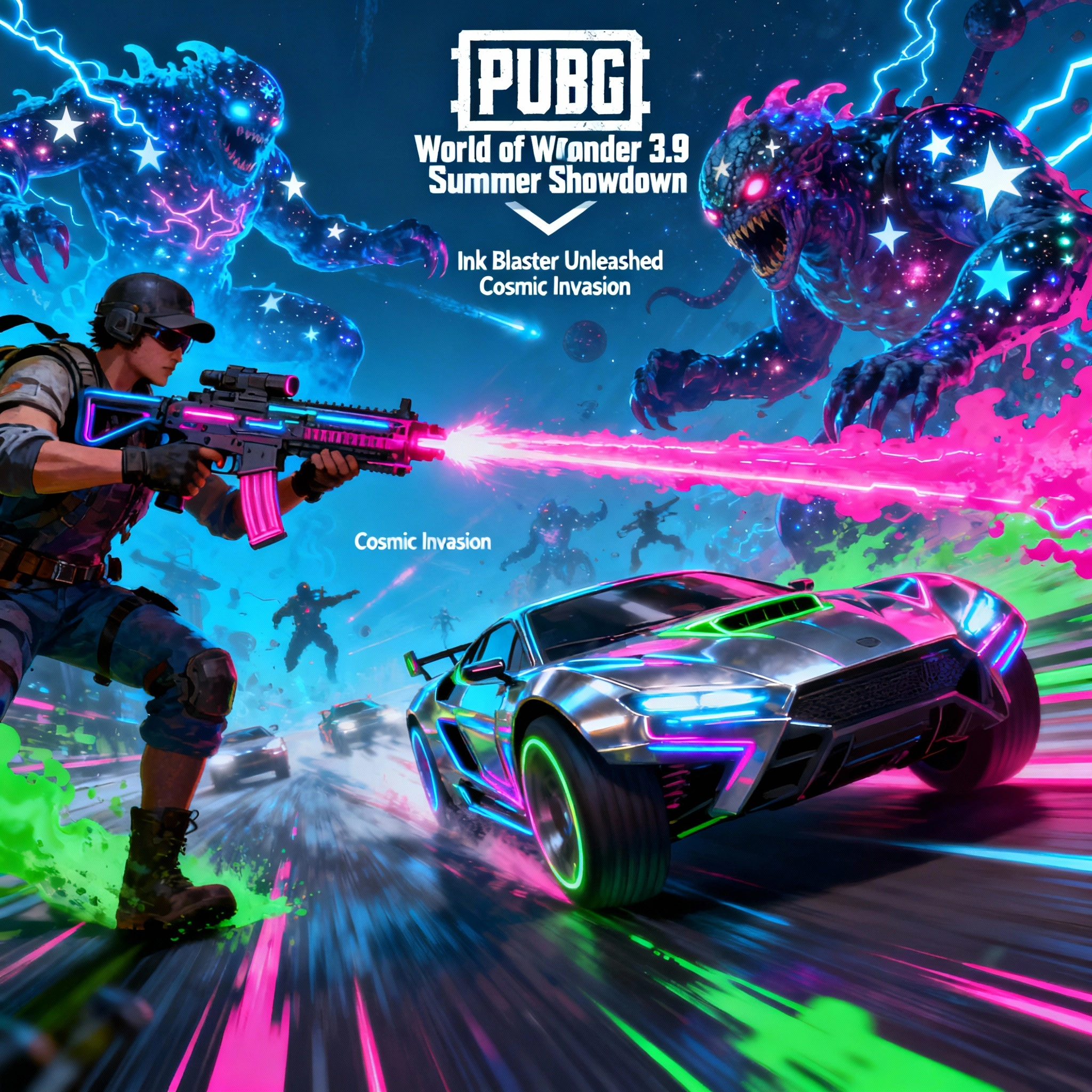 PUBG Mobile World of Wonder 3.9 Summer Showdown Ink Blaster festive gameplay.