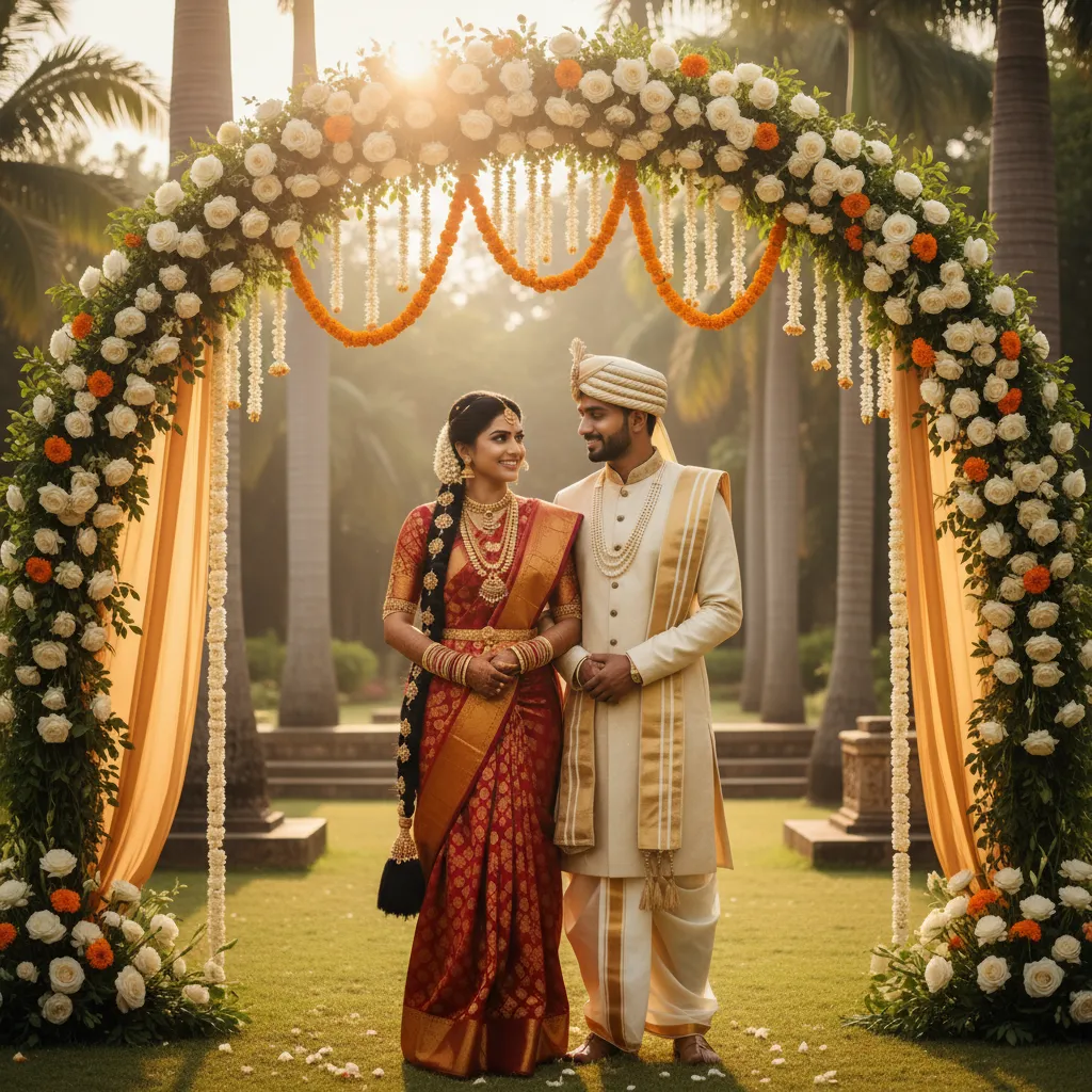 Hyper-realistic bridal couple portrait created using Gemini AI and ChatGPT prompts