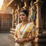 Hyper-realistic 8K South Indian saree portrait featuring jasmine gajra and temple jewelry generated with Gemini AI