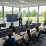 Stock market training session in Green Park with students learning live trading charts and technical analysis
