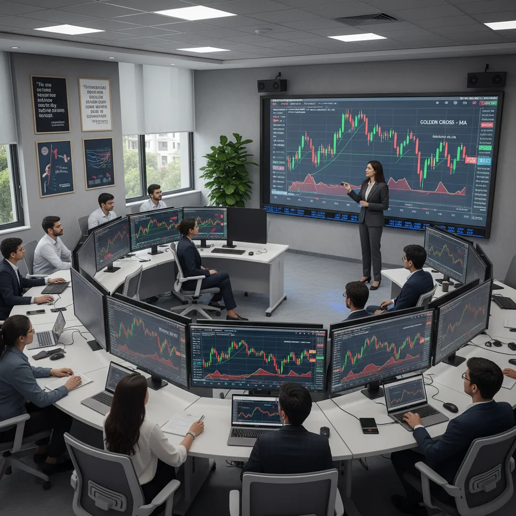 Stock market training session in South Extension with live trading charts and advanced technical analysis