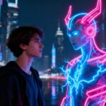 “Neon nighttime portrait created with Gemini AI photo editing prompt”