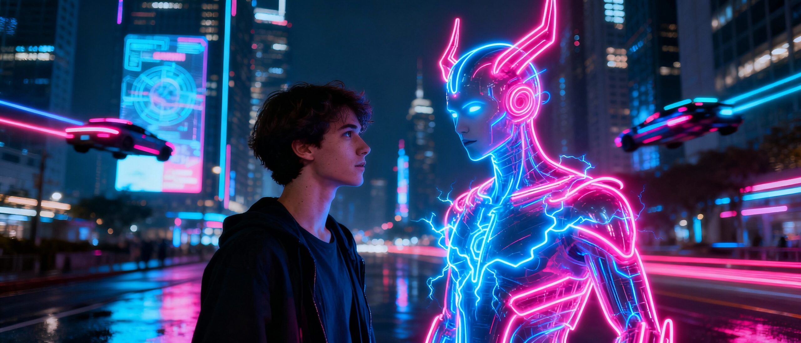 “Neon nighttime portrait created with Gemini AI photo editing prompt”