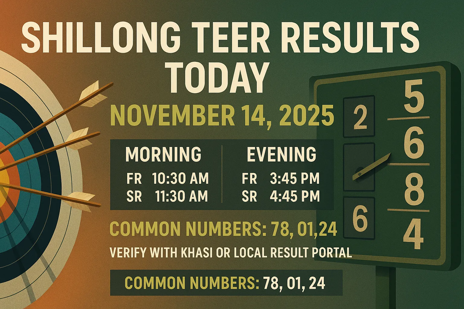 Shillong Teer result board and archery scoreboard for November 14, 2025.
