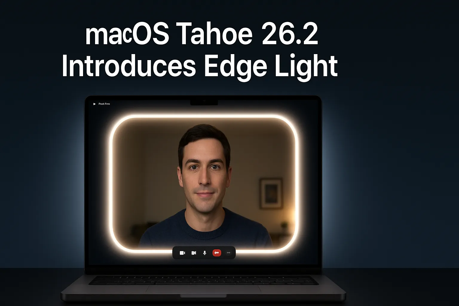 macOS Tahoe 26.2 Edge Light feature enhancing video call lighting on Mac display
