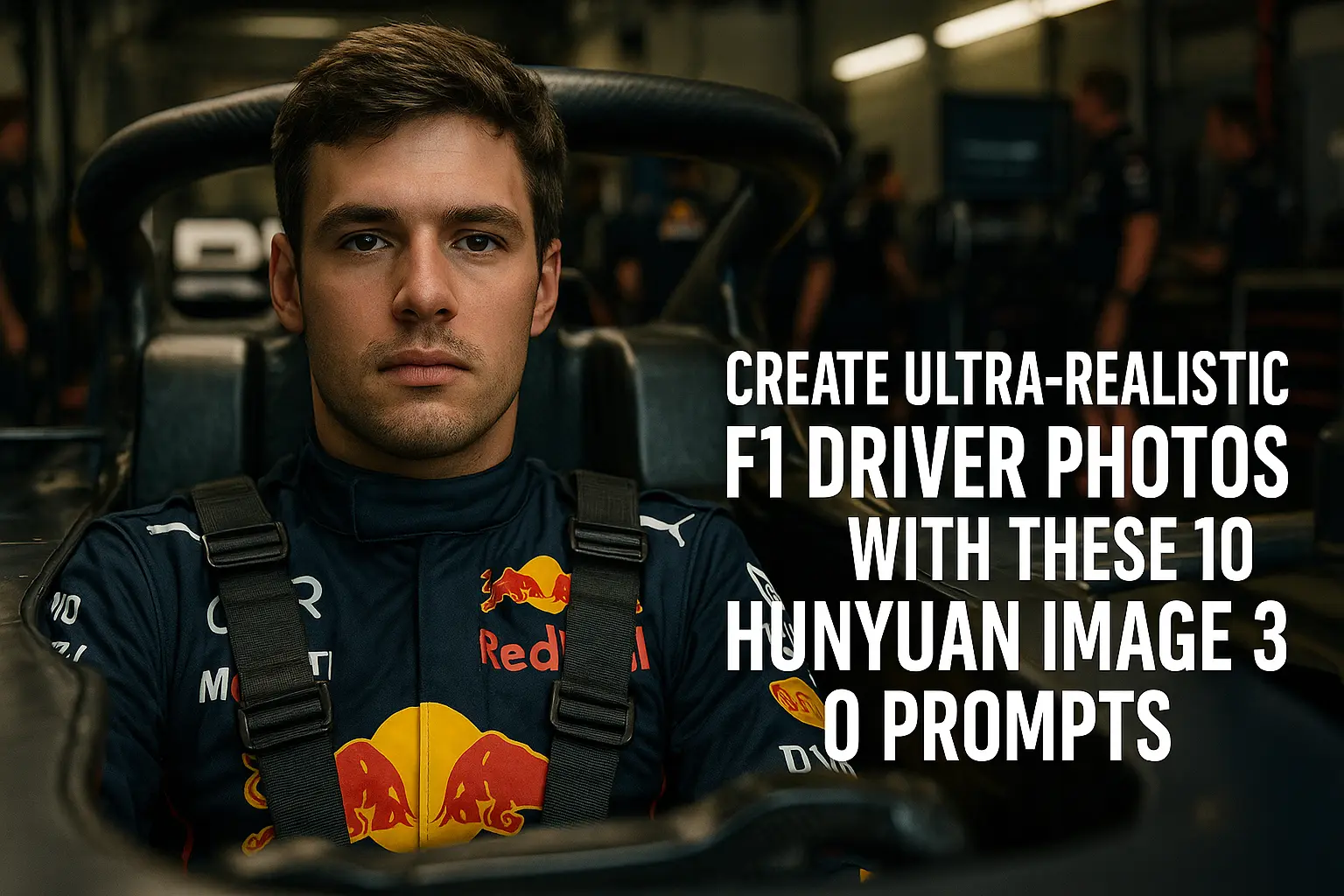 AI-generated ultra-realistic F1 driver portrait created with Hunyuan Image 3.0.