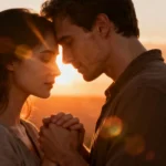 Romantic couple cinematic photo enhanced with Gemini AI in golden hour lighting