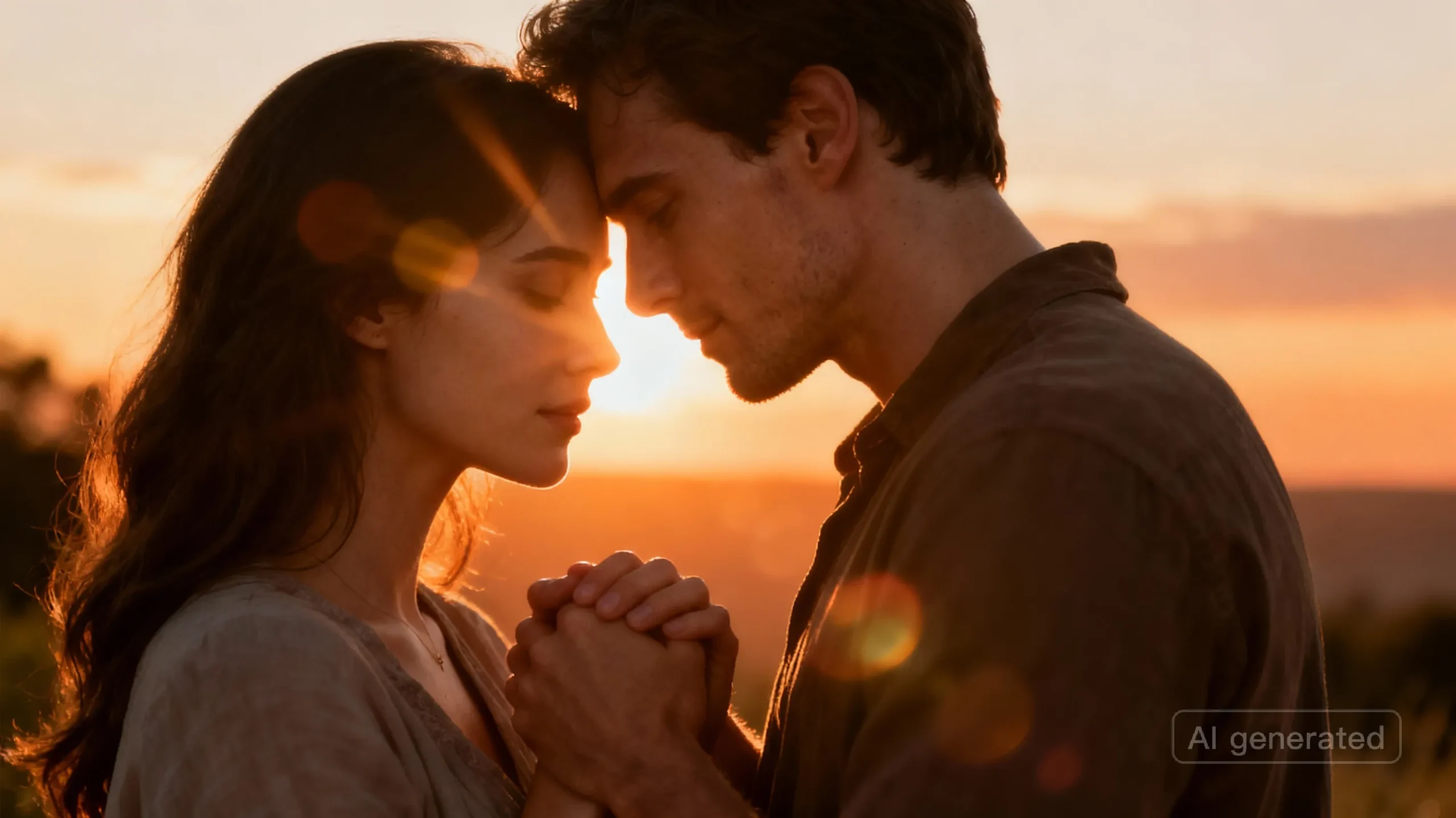 Romantic couple cinematic photo enhanced with Gemini AI in golden hour lighting