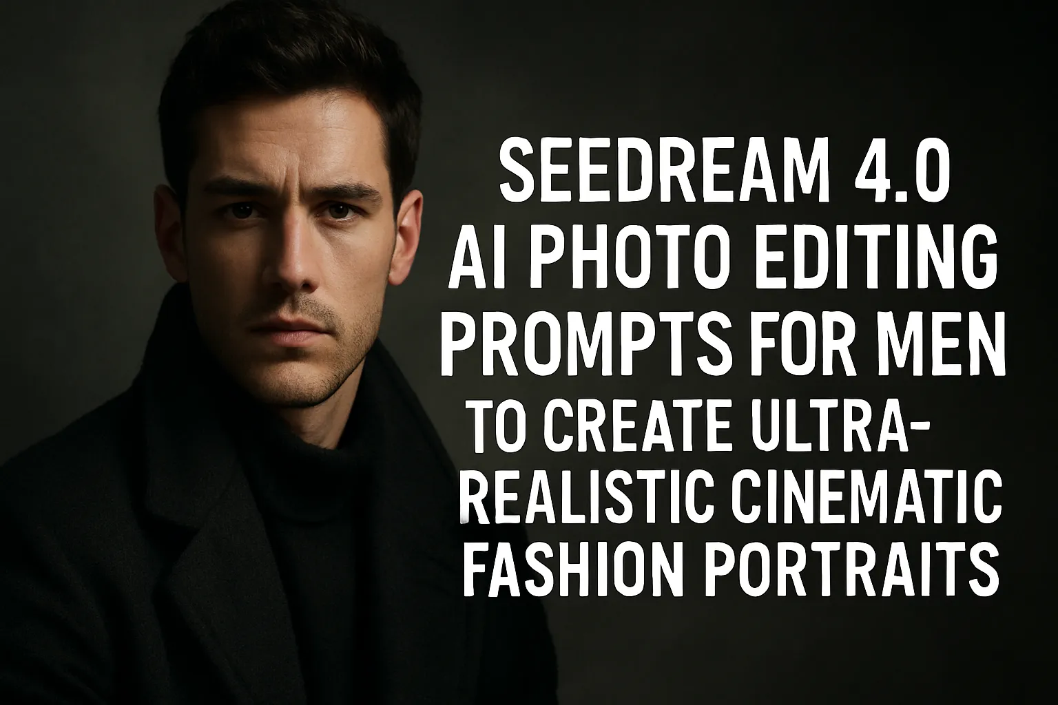 Cinematic fashion portrait of a man created using Seedream 4.0 AI editing prompts.